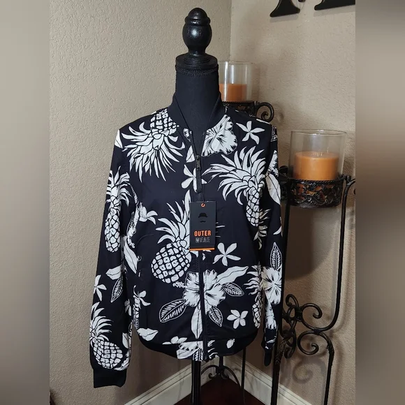 Denim And Flower Ricky Singh Black/White Floral Bomber Jacket. Size S. NWT - Picture 1 of 13